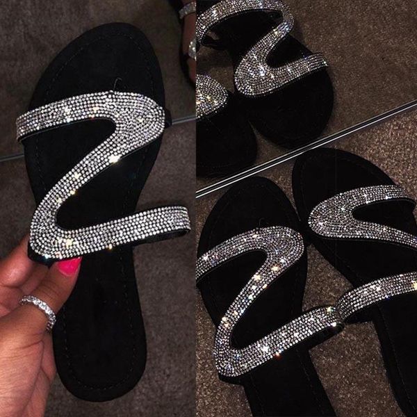 

sandals 2021 ladies platform rome fashion women's shoes summer rhinestone flip flops, Black