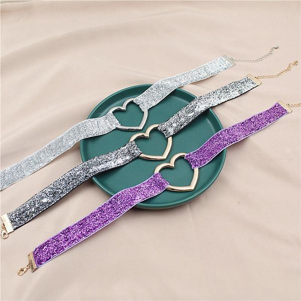 

chokers fashion punk bling velvet gold heart choker necklace women statement jewelry collier wedding bride, Golden;silver