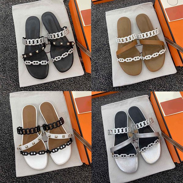 

designer women slippers summer pig nose beach shoes candy-colored jelly sandals chain root leather open toe sandals with box, Black