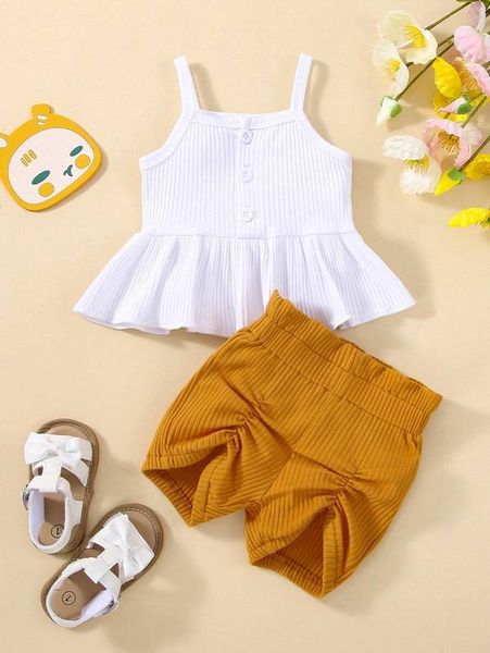 

baby peplum cami & paperbag waist ruched shorts she, White