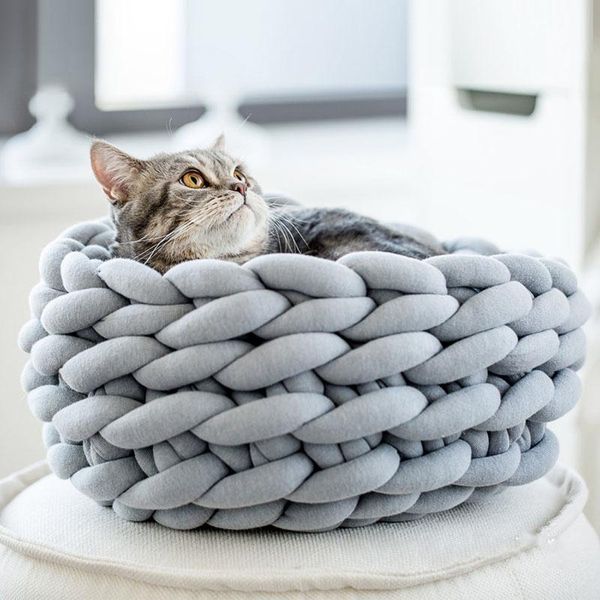 

cat beds & furniture bed weave house winter warm pet nest lounger soft cave kennel puppy cotton sleep blanket washable supplies