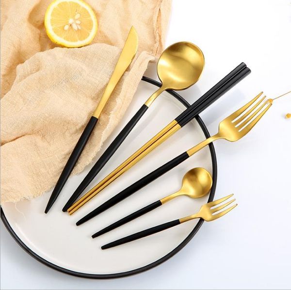 

flatware sets gold dinnerware set knife fork spoon 304 stainless steel tableware silverware matte kitchen cutlery