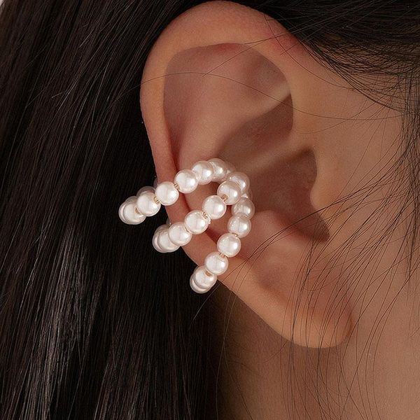 

hoop & huggie trendy ins gold wired handmade pearl beads minimalism irregular ear cuff earrings korean fashion chic women party jewelry, Golden;silver