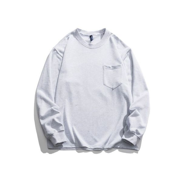 

2021beijie fashion brand simple printing pocket long sleeve sweater men's loose solid color t-shirt lovers, Black