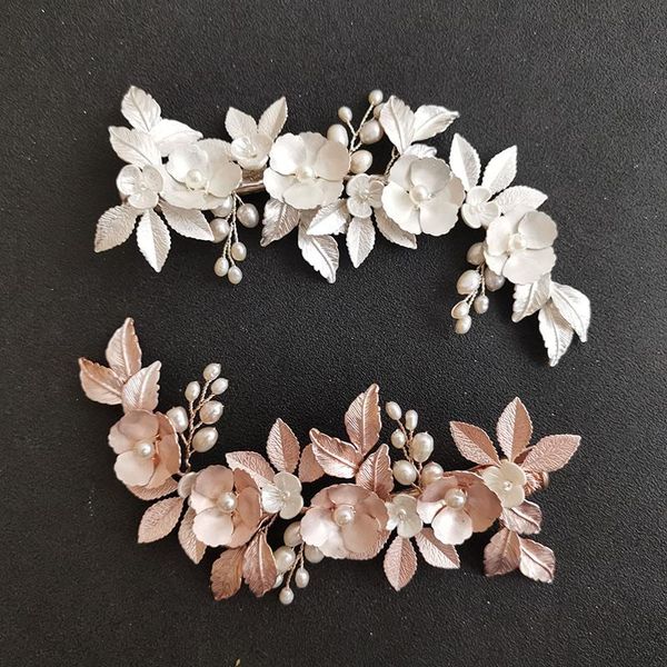 

hair clips & barrettes slbridal handmade alloy ceramic flower leaf freshwater pearls wedding clip bridal headpieces accessories, Golden;silver