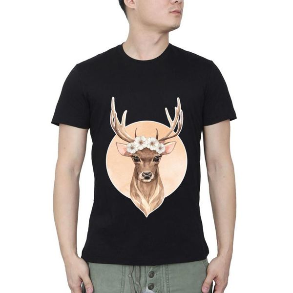 

men's t-shirts spring deer casual summer t-shirt streetwear o neck, White;black