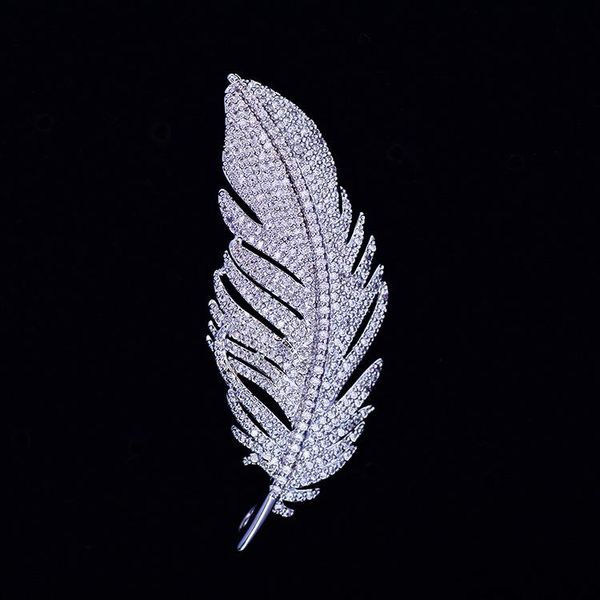 

pins, brooches large crystal feather brooch clear rhinestone wedding bouquet decoration jewelry beautiful pins gift dia de la madre, Gray