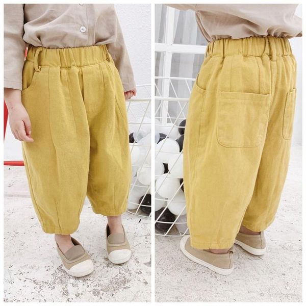 

trousers casual boys girls pants kids cotton cropped children summer autumn spring 2021 pocket high quality, Blue