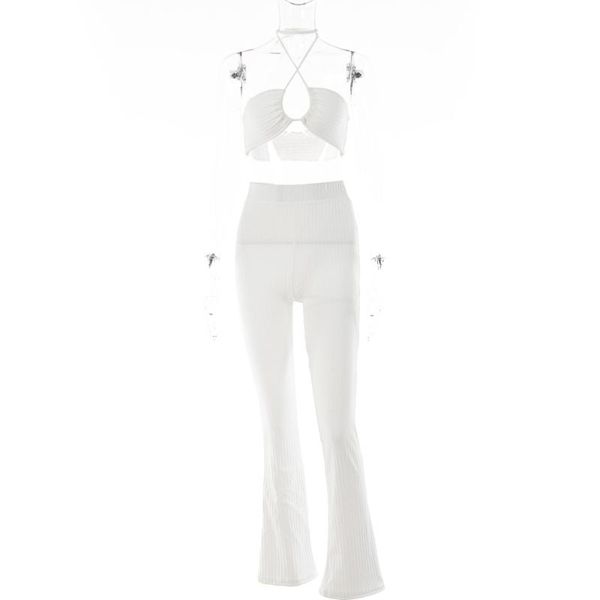 

women's two piece pants summer white knitting striped pieces set halter and long pant women elegant