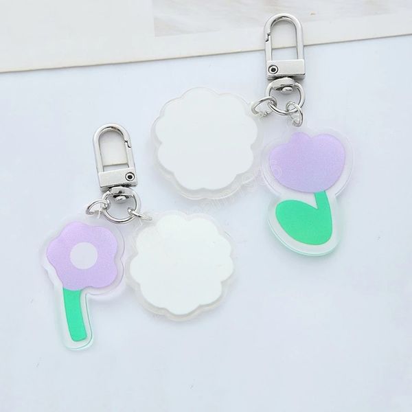 

cartoon key chain for women acrylic tulip flower pendant keychains girls school bag accessories couple trinket, Slivery;golden