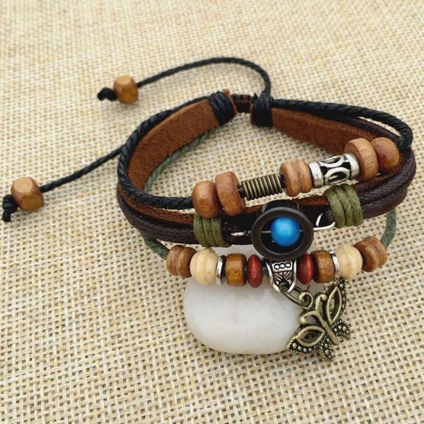 

strands butterfly leather bracelet women's hand woven beaded national leather shangwu accessories, Black