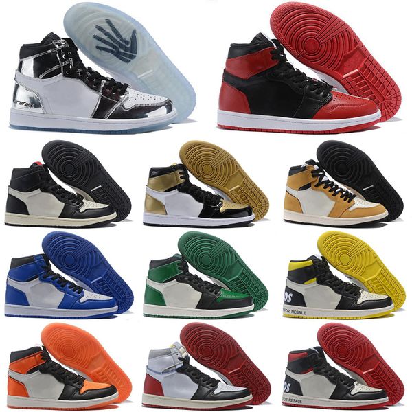 

university blue jumpman 1 outdoor shoes 1s high dark mocha unc light smoke grey chicago patent bred royal toe men women designer sneakers, Black