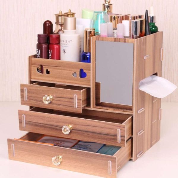 

bathroom storage & organization large cosmetic makeup jewelry lipsticks organizer case 3 layers wooden holder organizers box