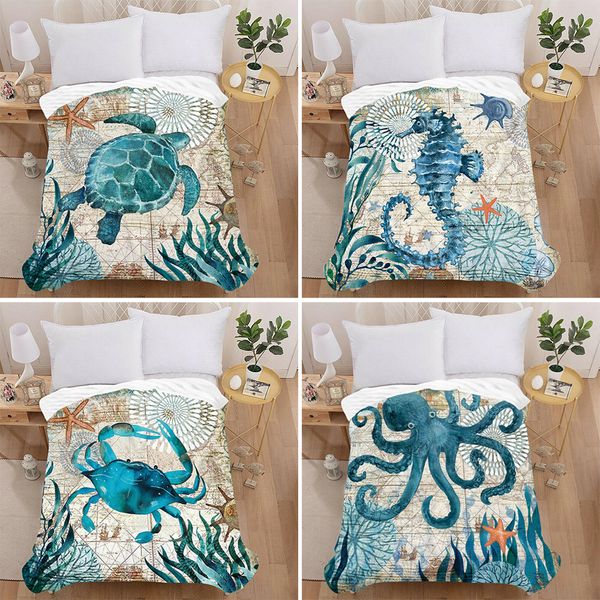 

seahorse crab dolphin ocs sea turtle blankets bedding warm cover throw ocean animals printed blanket spring summer fall gift