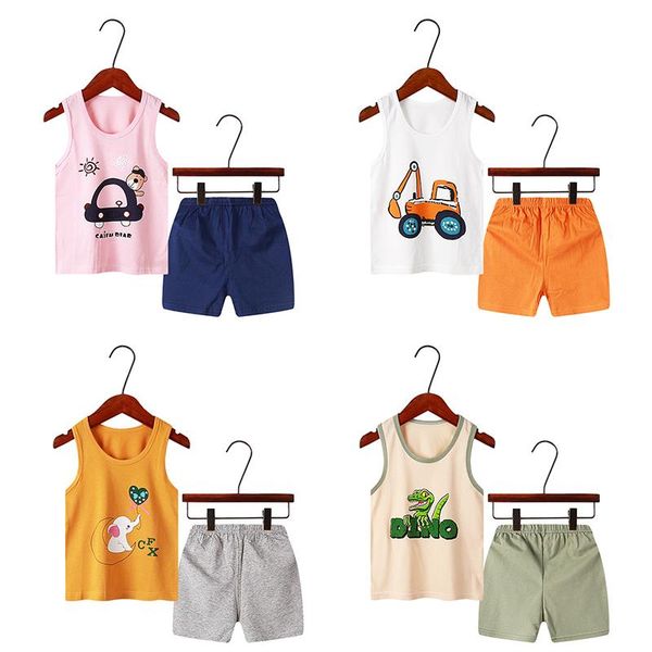 

clothing sets summer clothes boy toddler outfits girl kids cotton set 2pcs children tshirt sleeveless + shorts casual track suit boys, White
