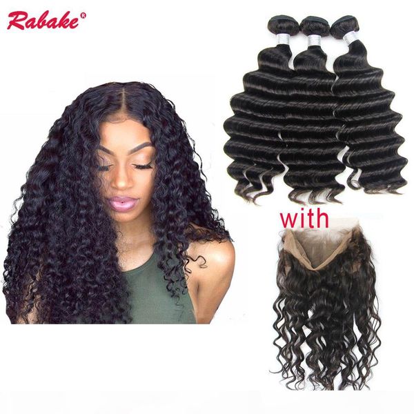 

brazilian loose deep wave remy 360 frontal with bundles rabake loose deep curly virgin remi human hair bundles with silk 360 lace closure, Black;brown