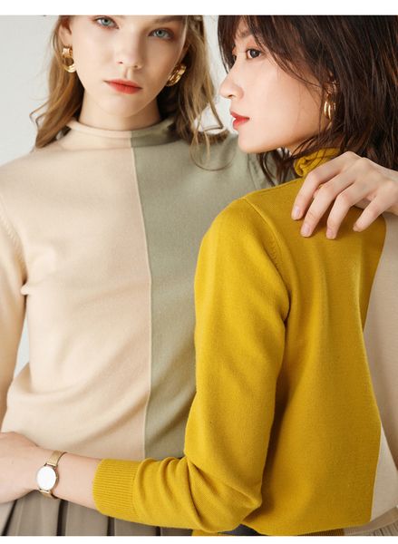 

2021 new turtleneck pullover cashmere sweater women streetwear contrast patchwork sweter jumper pull femme truien dames ccnk, Black;gray