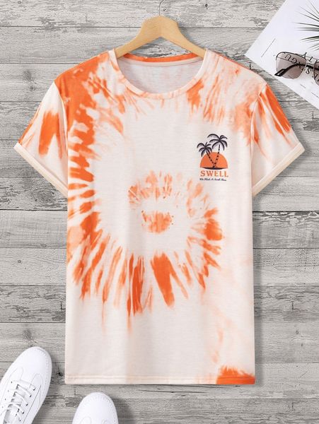 

men random tie dye & palm tree print tee g0h1#, White;black