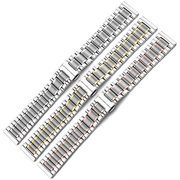 

watch bands stitch strap stainless steel 5 beads bracelet with tool man black gold silver 16 18 20 22 24mm, Black;brown