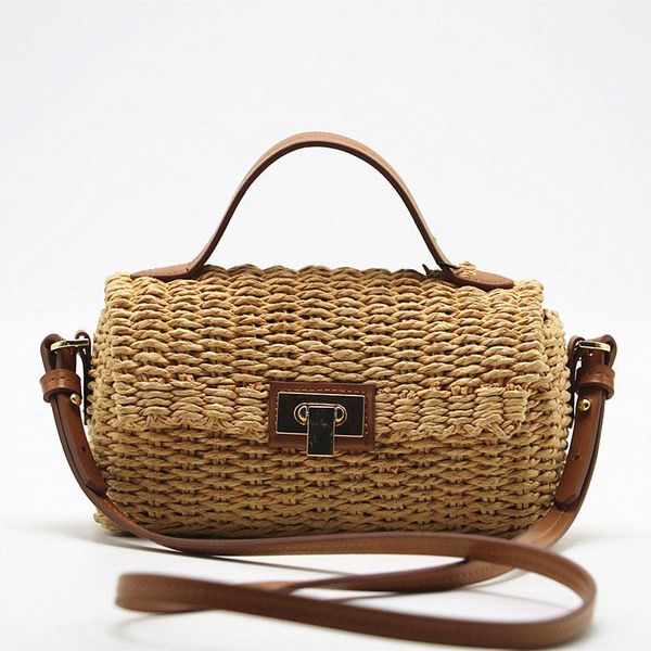 

cross body handmade women's shoulder bag summer straw beach bohemian female handbags fashion square flap lock designer shopper purse