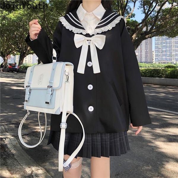 

women's jackets joinyouth japanese sweet preppy jk uniform autumn wild student long-sleeve jacket women sailor collar bow loose outerwe, Black;brown