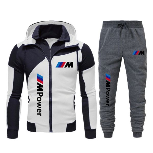 

new men's sportswear winter double zipper color blocking hooded sweater fashion printed sportsmen's set, Gray