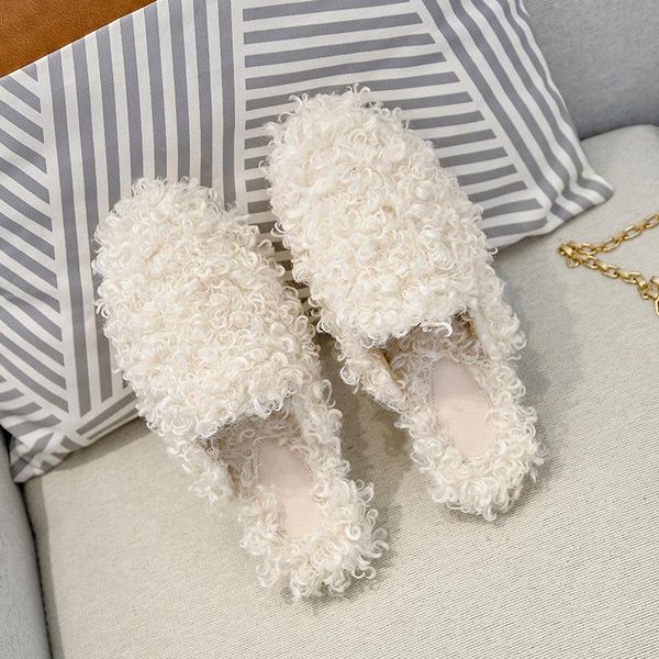 

slippers 2021 winter warm plush women's outdoor metal flats fashion design large size 41-44 muller shoes, Black