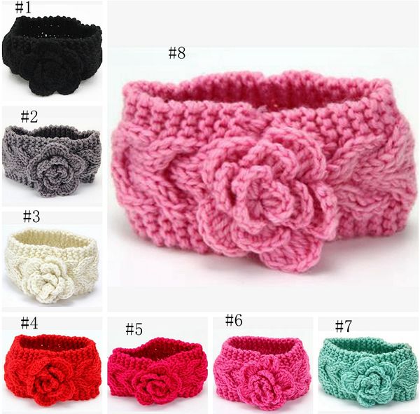 Blume Baby Mädchen Stirnbänder Gestrickte Stirnbänder Kinder Geflochtene Ohrwärmer Winter Warm Headwrap Mode Haarschmuck 8 Farben BT5888