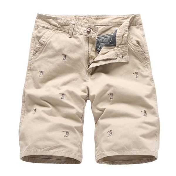 

men's shorts summer cargo short men embroidery print mens casual mid-waist knee length bermuda masculina pure cotton homme, White;black