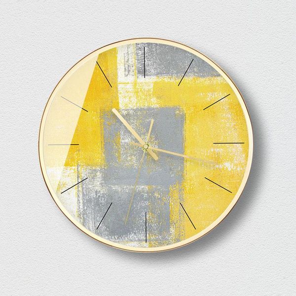 

wall clocks abstract yellow silent metal circular decorative clock modern gorgeous gold plating process home life cloco14