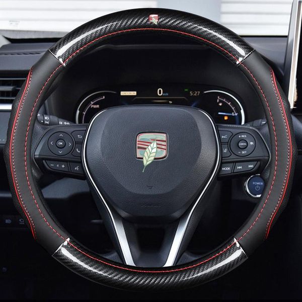 

steering wheel covers 2021 carbon fiber+leather car cover non-slip for seat tarraco arona ateca ibiza toledo mii leon arosa exeo st