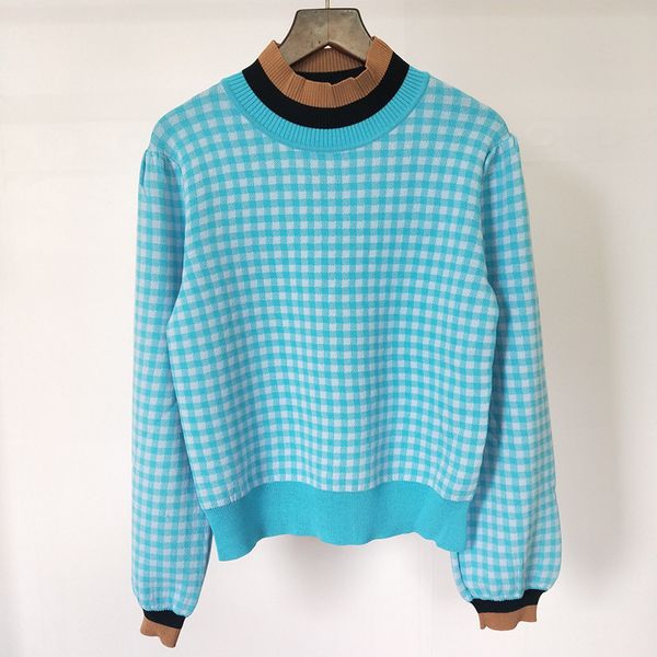 

59% off factory outlet store half high collar plaid knitted for women in autumn, White;black