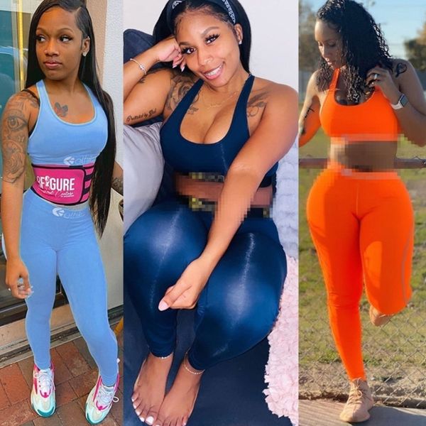 

letters print women tracksuit sleeveless crop + leggings pants two-piece outfits fashion casual fitness sportswear clothes s-xxl gg3305, White