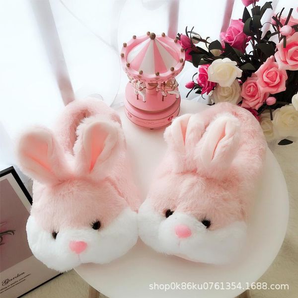 

slippers 2021 cutepink gray slipper cartoon animal plush female winter warm home woman, Black
