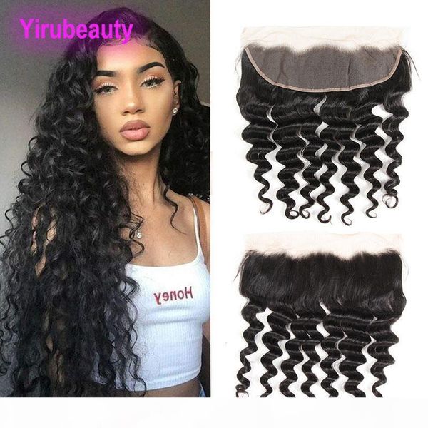 

indian human hair 13x4 lace frontal deep wave curly pre plucked baby hair 13x4 lace frontal closure part natural color 8-22inch, Black;brown