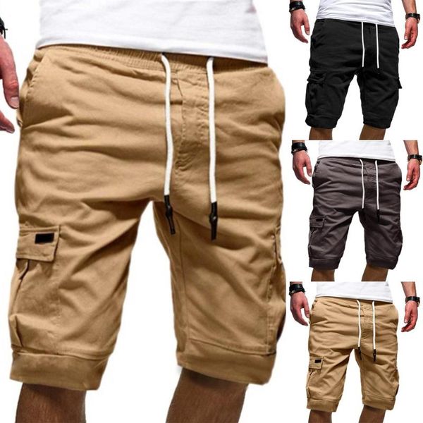 

men's shorts men summer casual plus size tooling sports drawstring pocket short masculino de bain homme, White;black