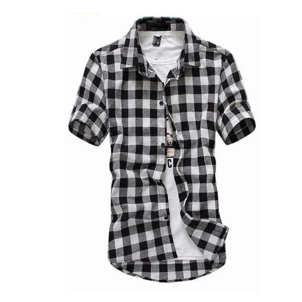 

men's casual shirts yzbzjc summer fashion chemise homme mens checkered short sleeve shirt men blouse plaid, White;black