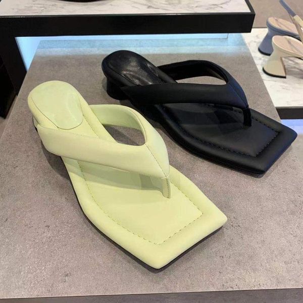 

slippers summer 2021 women's flip-flop candy color square toe, Black