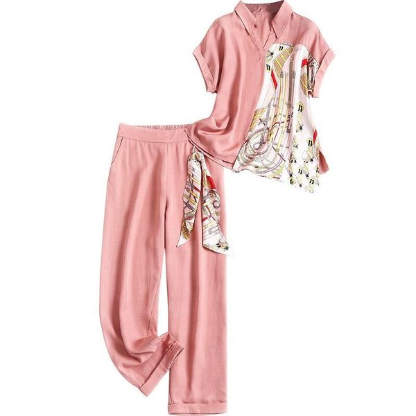 

women's two piece pants fashion designer suit autumn women vintage print patchwork t-shirt + pencil set lady black twinset, White