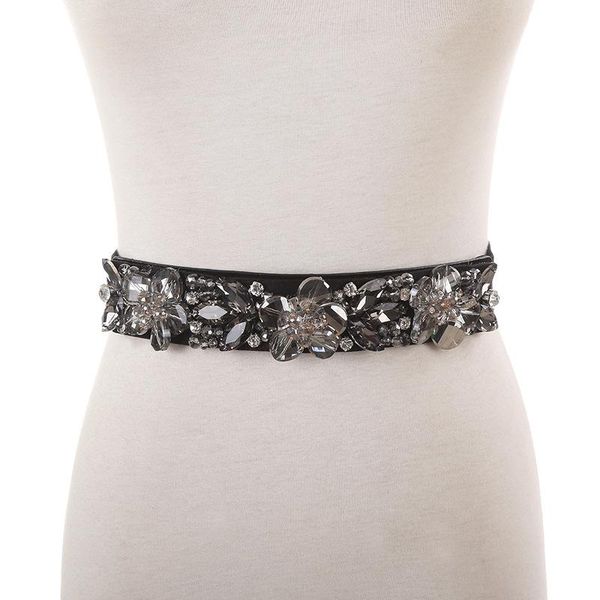 

wedding sashes crystal belts for woman elastic black gold waist rhinestone luxury ladies evening dress accesorios, White