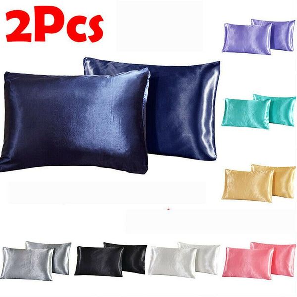 

2pcs silk satin pillowcases, for hair and skin silky smooth solid colored cool sateen pillow cover with envelope closure pillow case