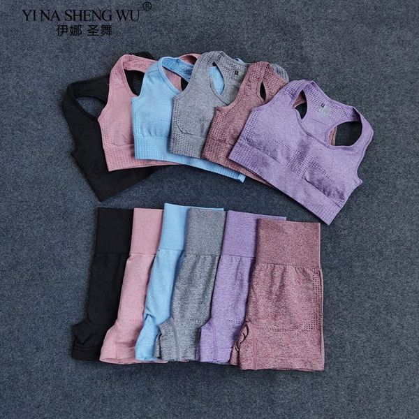 

women seamless 2pcs yoga set sports bra high waist fitness gym shorts set running sportswear workout clothes sports suits, White;red