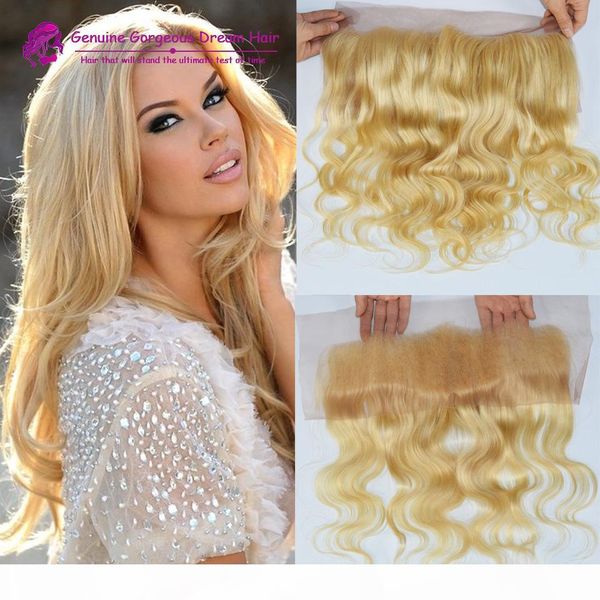 

#613 blonde lace frontal 13x4" peruvian hair body wave full lace frontal closure bleached knots swiss lace ing, Black;brown