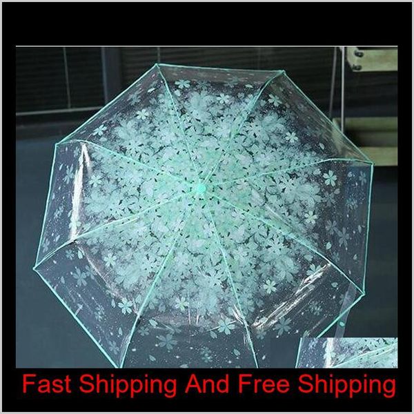 

100pcs/lot transparent clear umbrella handle windproof 3 fold umbrella cherry blossom mushroom apollo sakura qyluya tore2010