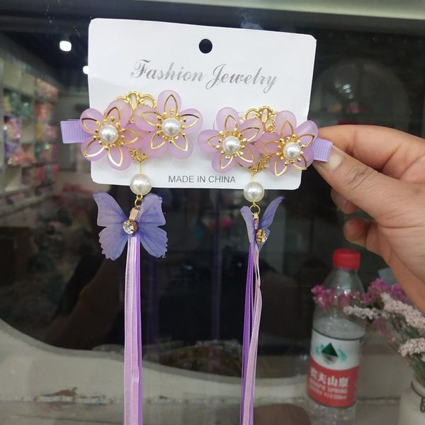 

hair clips & barrettes 2021 antique hanfu headgear children's costume tassels streamers hairpins chinese style girls accessories, Golden;silver