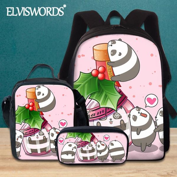 

school bags elviswords 2021 lovely cartoon panda cat schoolbag for girls 3pcs/set backpack cute book bag student ruacksack