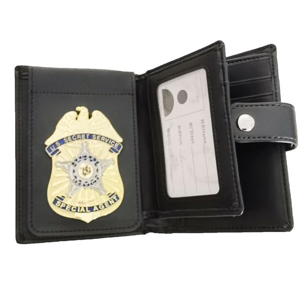 

multi functional men's wallet bag with us usss metal badge, Brown;gray