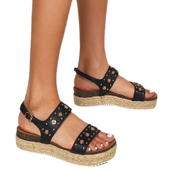 

sandals 40 big size women summer shoes on flat form rivet sole 2021 simple design female causal black