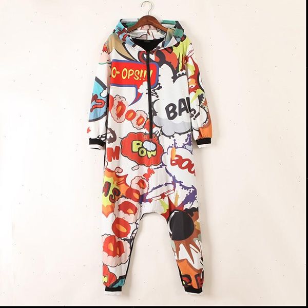 

new women playsuits bodysuits hooded hip hop dance harem pants trousers women cartoon hipster jumpsuits, Black;white