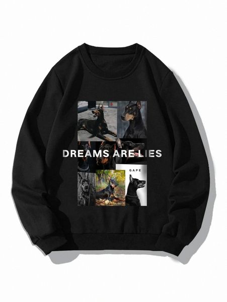 

men 1pc 3d dog & letter graphic sweatshirt o0aj#, Black